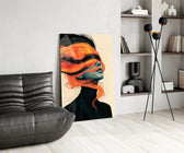 Orange Hair Veil Blue Portrait Glass Wall Art
