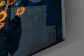 Sunflower Rowboat on Deep Blue Water Glass Wall Art
