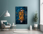 Sunflower Rowboat on Deep Blue Water Glass Wall Art
