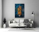 Sunflower Rowboat on Deep Blue Water Glass Wall Art