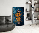 Sunflower Rowboat on Deep Blue Water Glass Wall Art