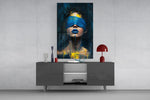 Blue Blindfold Dripping Portrait Glass Wall Art