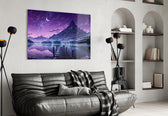 Purple Twilight Lake Dock Glass Wall Art