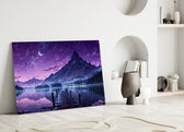 Purple Twilight Lake Dock Glass Wall Art