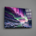 Aurora Northern Lights Snowy Valley Glass Wall Art