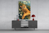 Ginger Cat Lounging in Wildflowers Glass Wall Art