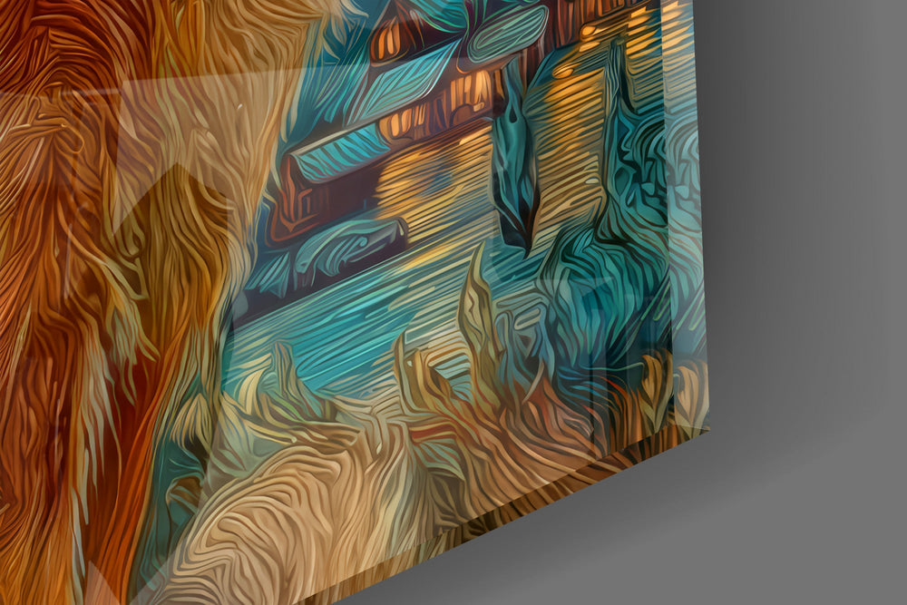 Swirling Starry Night Ginger Cat Glass Wall Art