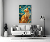Swirling Starry Night Ginger Cat Glass Wall Art