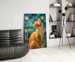 Swirling Starry Night Ginger Cat Glass Wall Art