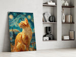 Swirling Starry Night Ginger Cat Glass Wall Art