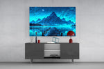 Moonlit Mountain Lake Dock Glass Wall Art