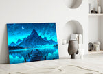 Moonlit Mountain Lake Dock Glass Wall Art