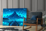 Moonlit Mountain Lake Dock Glass Wall Art