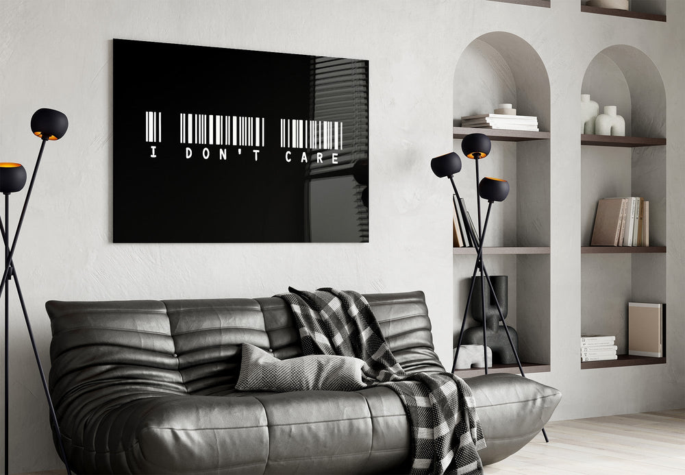 I Don't Care Barcode Glass Wall Art