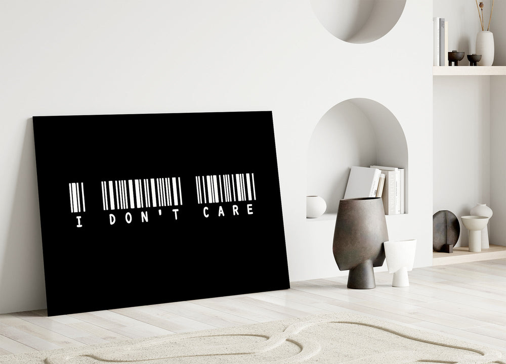 I Don't Care Barcode Glass Wall Art