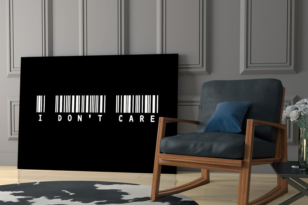 I Don't Care Barcode Glass Wall Art