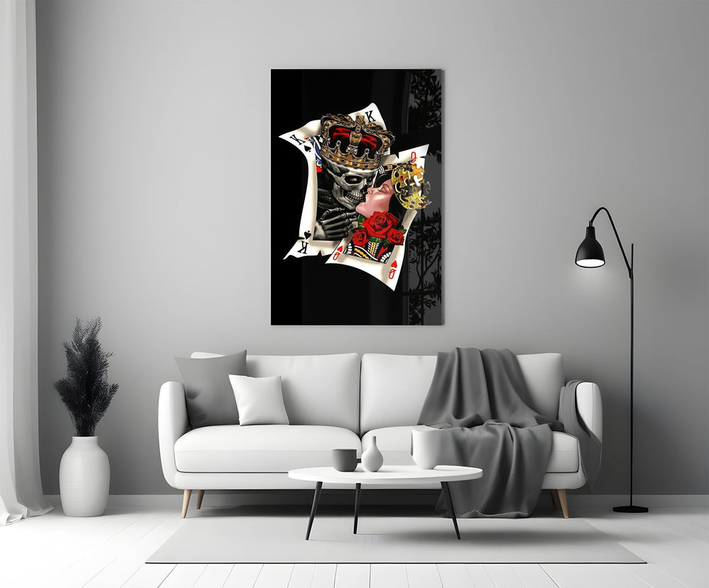 Skull King and Queen Playing Cards Glass Wall Art