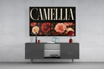 Camellia Blush and Crimson Floral Glass Wall Art
