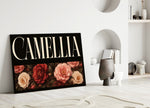 Camellia Blush and Crimson Floral Glass Wall Art