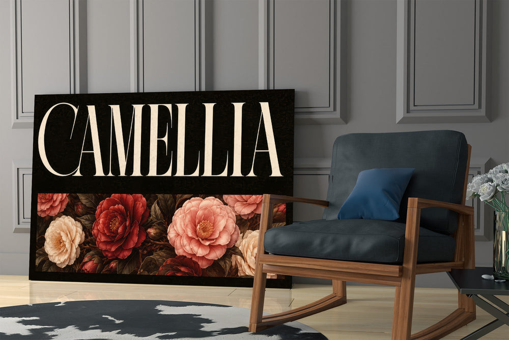 Camellia Blush and Crimson Floral Glass Wall Art
