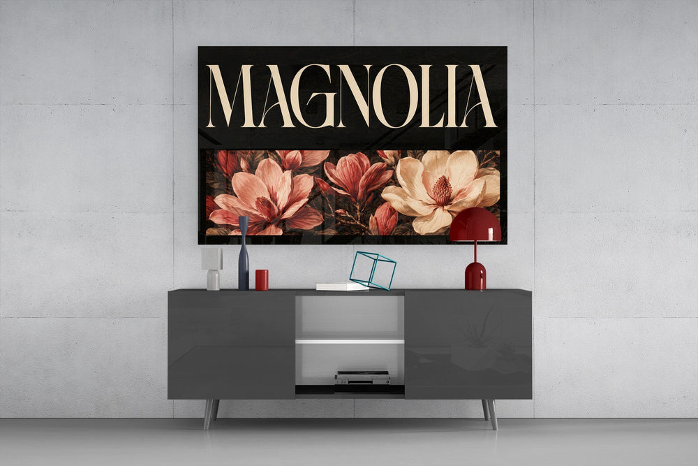 Magnolia Rose and Ivory Floral Glass Wall Art