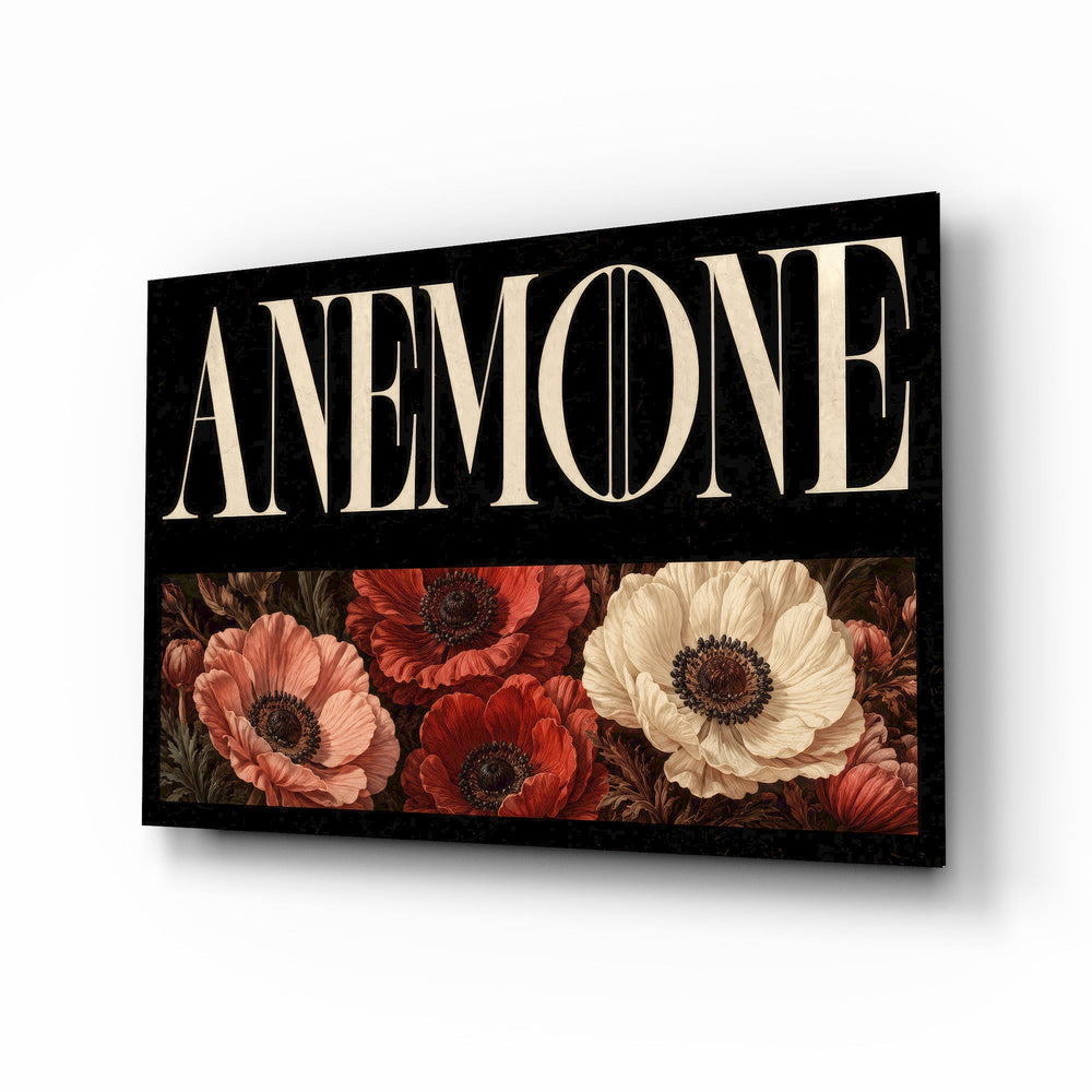 Anemone Scarlet and Ivory Dark Floral Glass Wall Art
