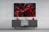 Black Sports Sedan and Red Demon Dragon Glass Wall Art