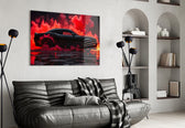 Crimson Smoke Black Muscle Car Glass Wall Art