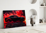 Crimson Smoke Black Muscle Car Glass Wall Art