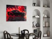 Crimson Smoke Black Muscle Car Glass Wall Art