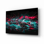 Teal Pink Splash Open-Wheel Race Car Glass Wall Art