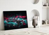 Teal Pink Splash Open-Wheel Race Car Glass Wall Art