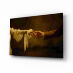 Golden Light Reaching Hands Romance Glass Wall Art