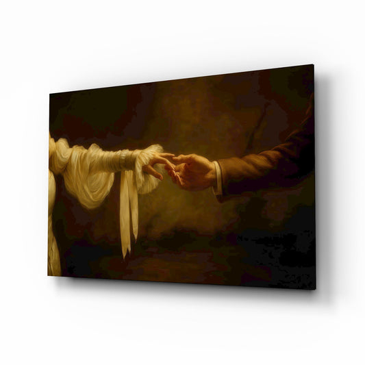 Golden Light Reaching Hands Romance Glass Wall Art