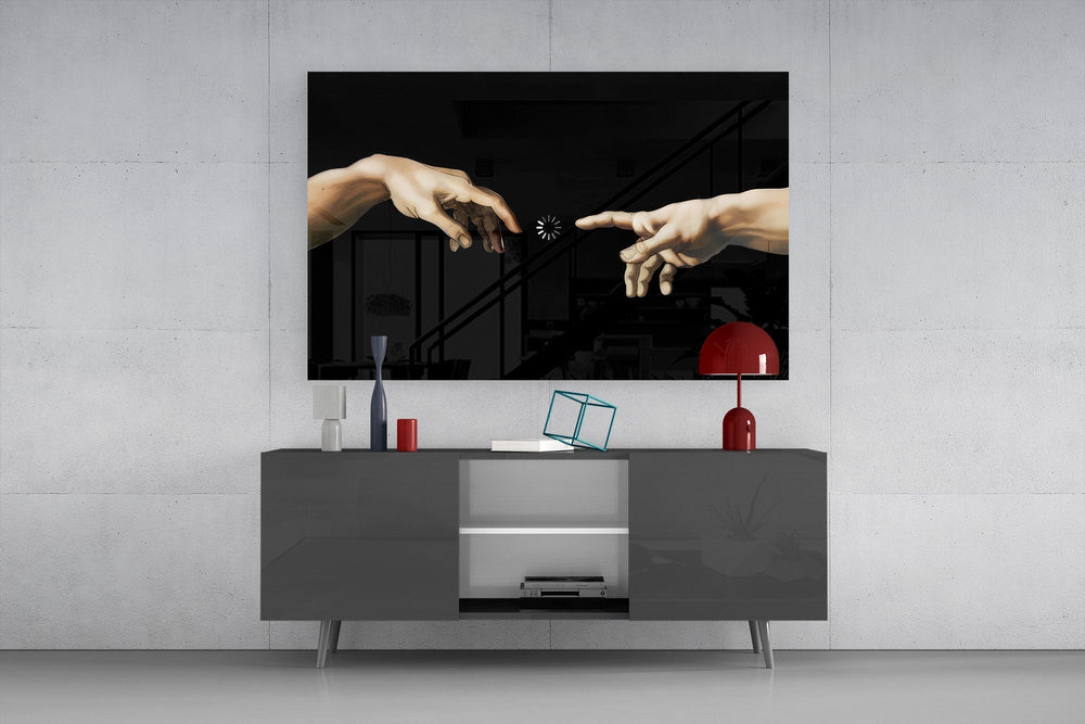 Loading Spinner Reaching Hands Glass Wall Art