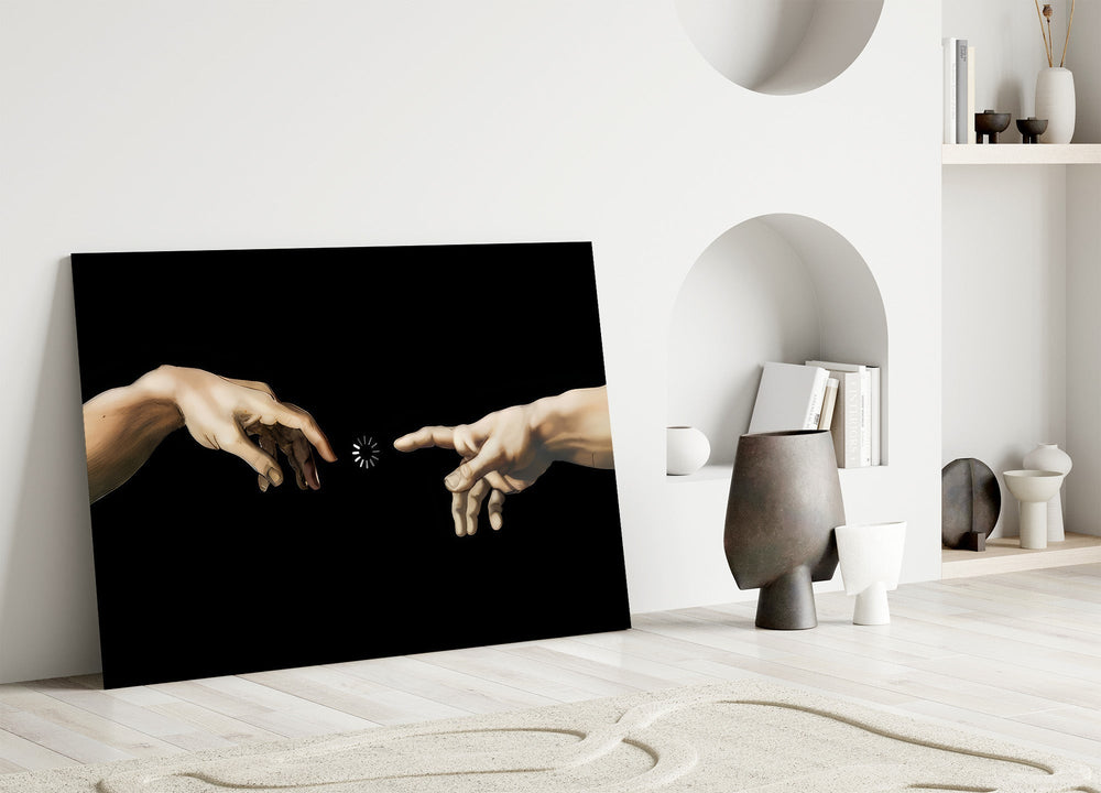 Loading Spinner Reaching Hands Glass Wall Art