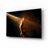 Golden Light Beam Reaching Hand Glass Wall Art