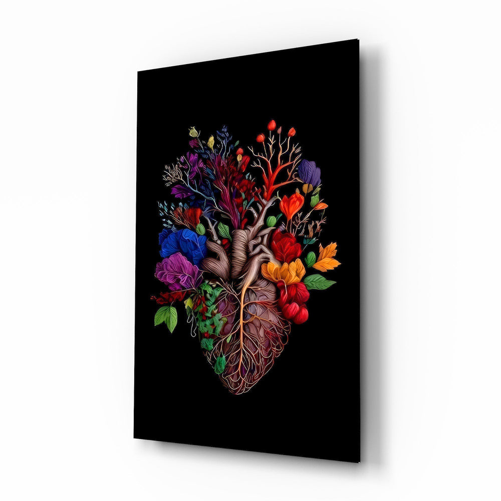 Floral Anatomical Heart Multicolor Glass Wall Art