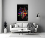 Floral Anatomical Heart Multicolor Glass Wall Art