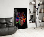 Floral Anatomical Heart Multicolor Glass Wall Art