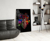Floral Anatomical Heart Multicolor Glass Wall Art