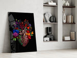 Floral Anatomical Heart Multicolor Glass Wall Art