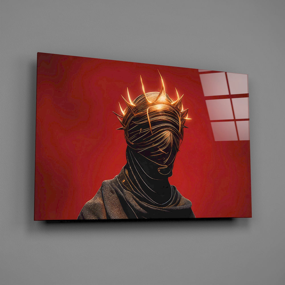 Golden Thorn Crown Crimson Figure Glass Wall Art