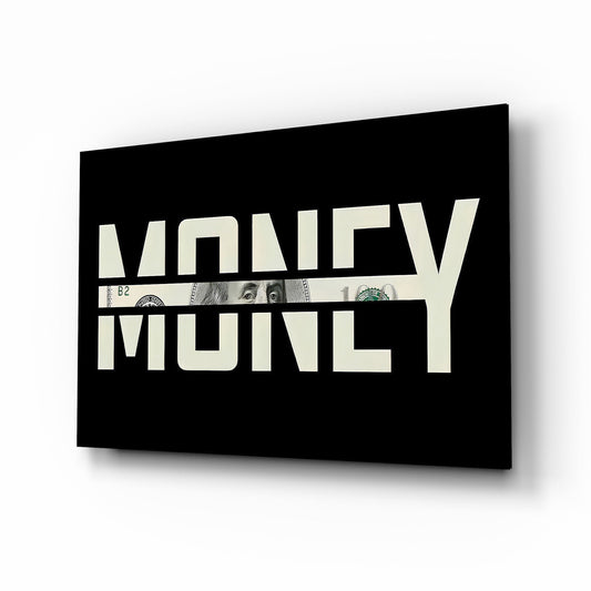 Money Typography Hundred Dollar Bill Glass Wall Art