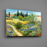 Impressionist Flower Garden Path Glass Wall Art