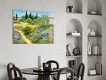 Impressionist Flower Garden Path Glass Wall Art
