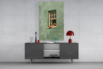 Reader on Windowsill Sage Green Glass Wall Art
