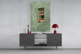 Reader on Windowsill Sage Green Glass Wall Art