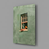 Reader on Windowsill Sage Green Glass Wall Art