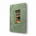 Reader on Windowsill Sage Green Glass Wall Art
